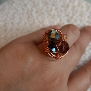 Elegant Copper Wire Wrapped Ring with Multicolor Gemstones